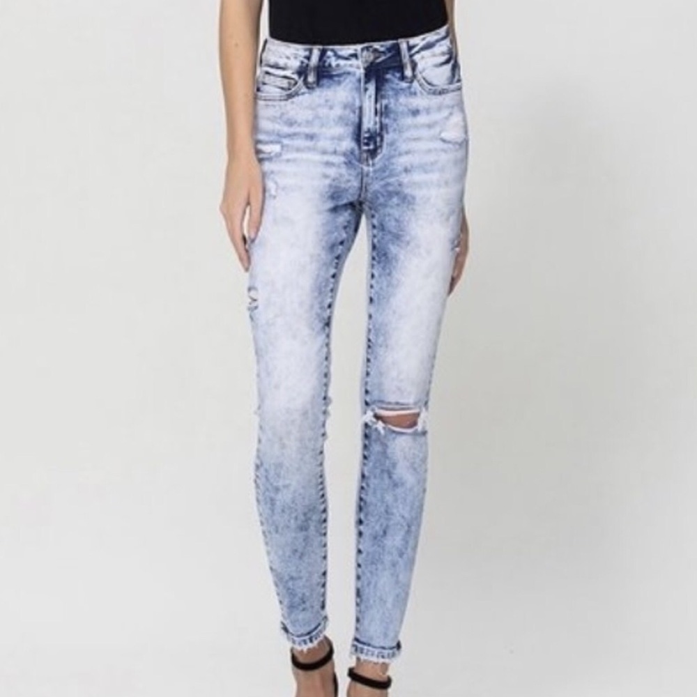 Vervet Women 26 Blue Acid Wash Distressed Denim High Rise Crop Skinny Jeans